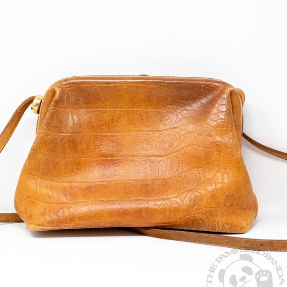 T Cappelli Southwest Plano Texas Caramel Brown Alligator Leather Satchel Handbag - Picture 4 of 8